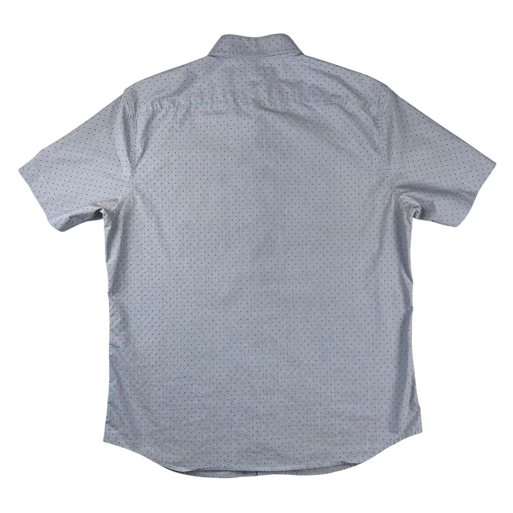 Banana Republic Mens Slim Flex Fit Tech Stretch Cotton Polka Dot Shirt Blue M